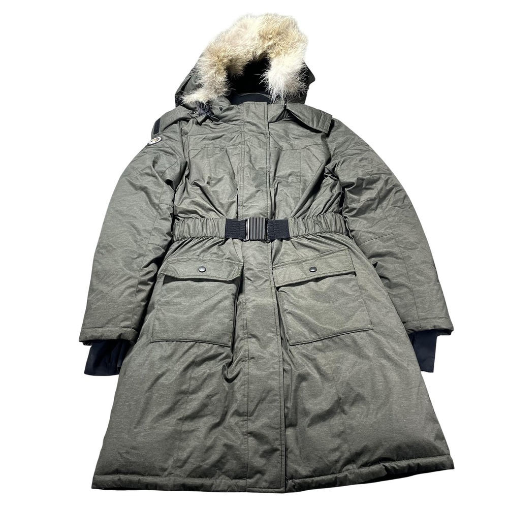 Triple F.A.T. Goose Coat Womens Large Green Down Parka Fur Hood Belted Winter